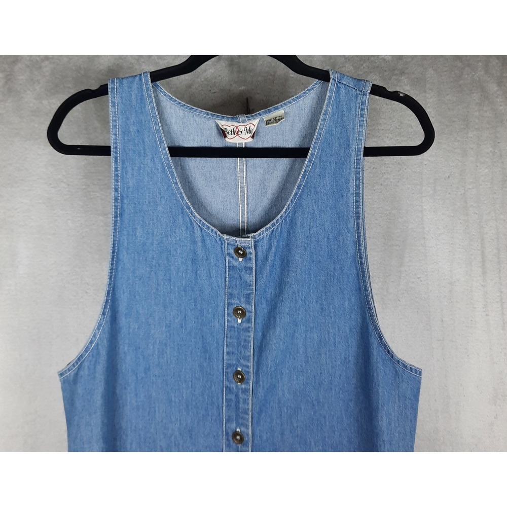 Vtg Denim Jumper Dress Maxi Button Front Cargo Pockets Medium Utility 90s Y2K - Picture 7 of 16